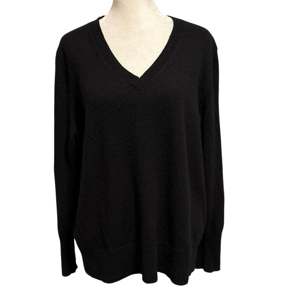 Halogen Plus Size 2X V Neck Sweater 100% Cashmere Black Minimal Capsule